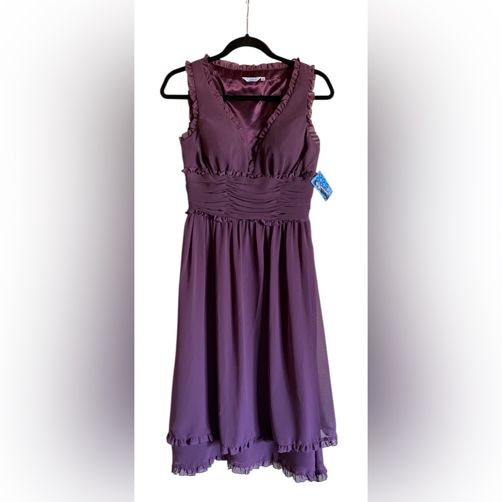 Women’s Cake V Neck Chiffon Purple Dress 8 NWT